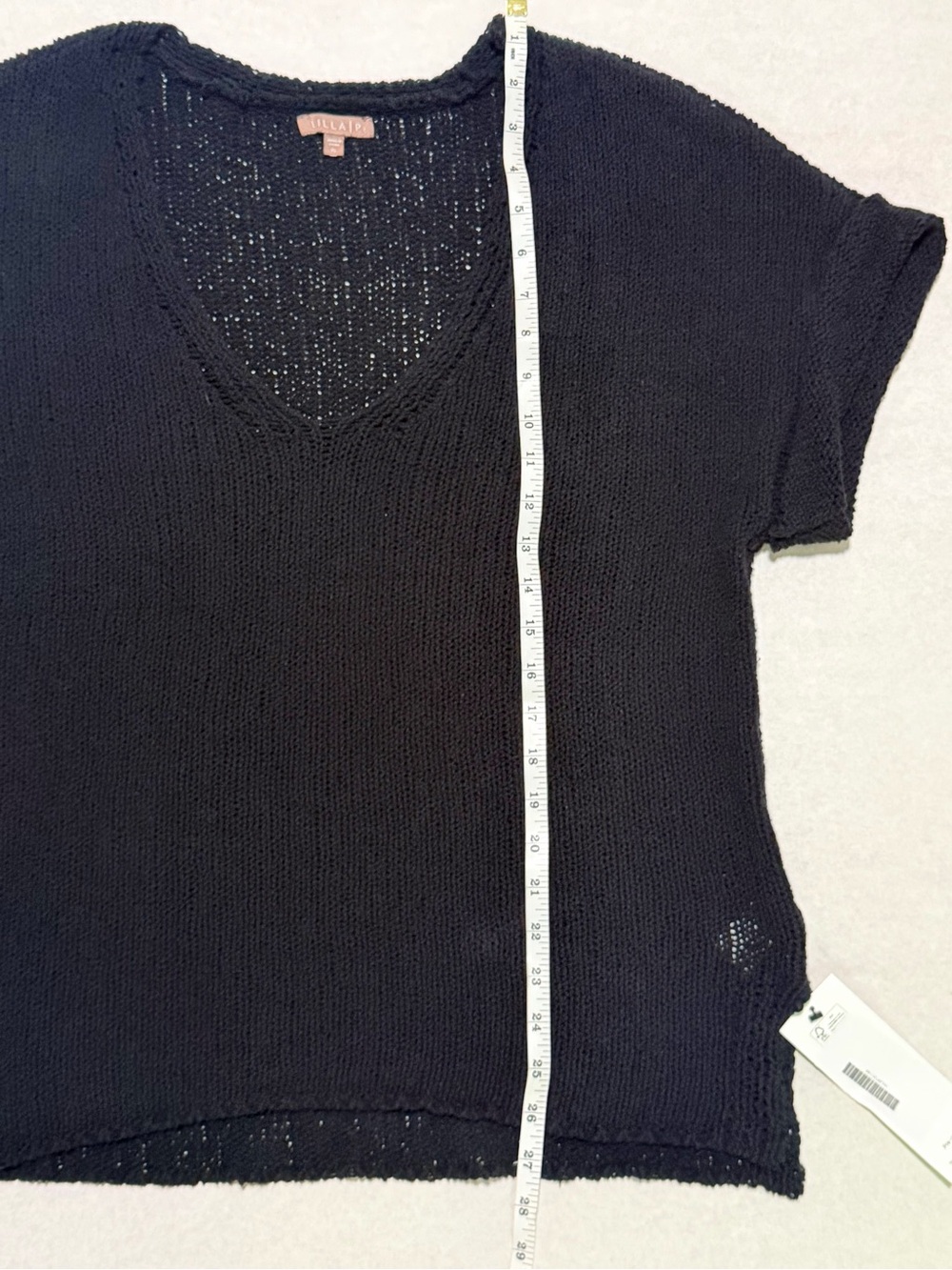 LILLA P Women's Black Knit V-Neck Short Sleeve Sweater Top Size XL - Picture 6 of 10